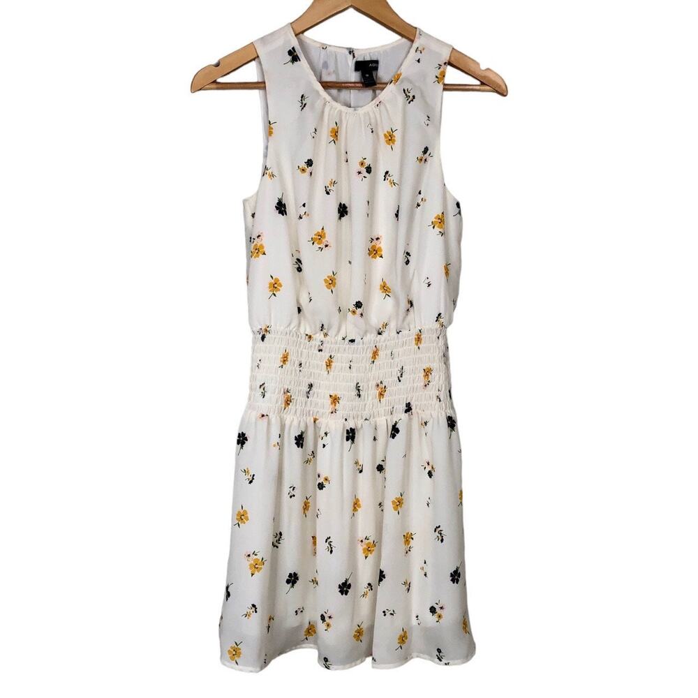 Aqua Smocked Waist Floral Print Sleeveless Mini Dress Size S